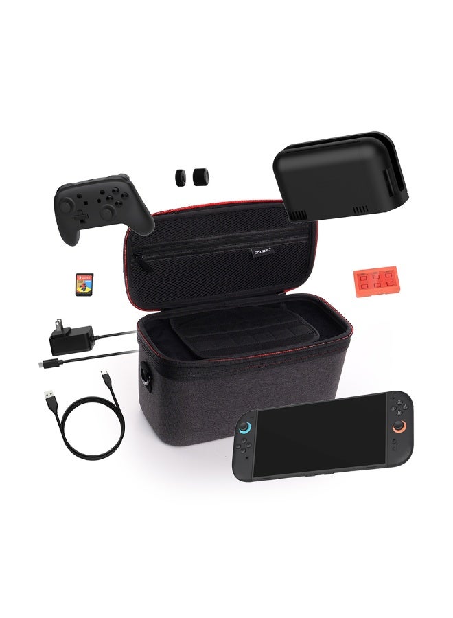 Dobe Carrying Storage Case Compatible with Nintendo Switch 2 (2025), Portable Full Protective Hard Shell Travel Bag with 12 Game Card Slots for Switch 2 Console Controller Accessories, Dark Gray - Image 2